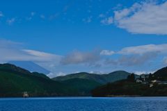 You can see the distinctive straight edges of Mt. Fuji to the left