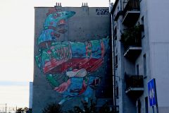 Exploded chicken street art
